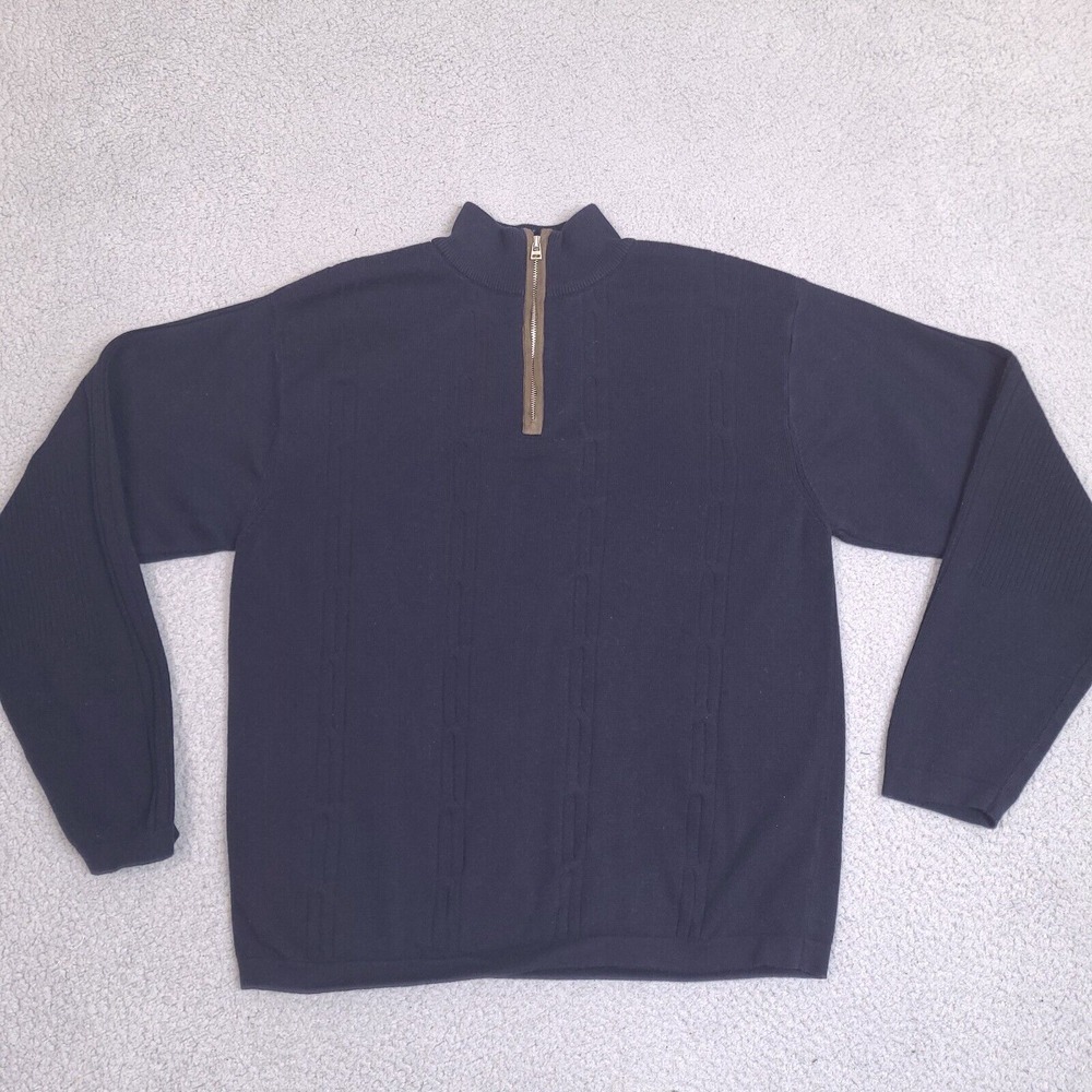 Alex Cannon Sweater Mens Large Navy Blue 1/4 Zip Mock Neck‎
